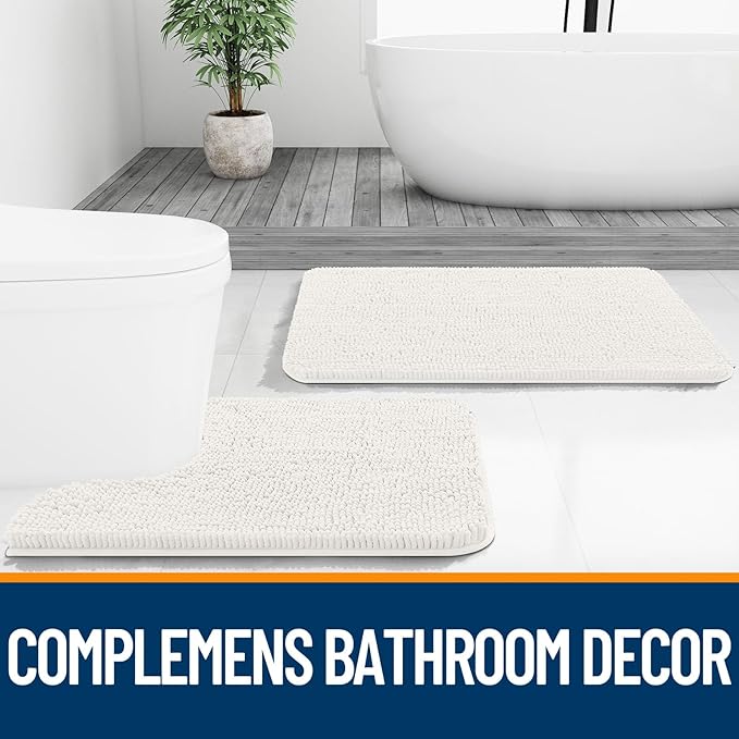 OLANLY Large Bathroom Rugs 70x46, Extra Soft Absorbent Chenille Bath Rugs, Rubber Backing Quick Dry, Machine Washable Bath Mats for Bathroom Floor, Tub and Shower, Home Decor Accessories, Ivory