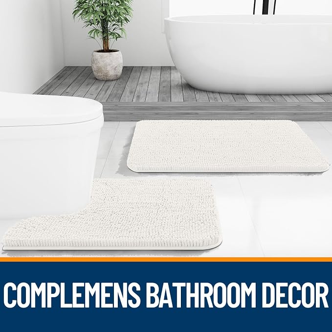 OLANLY Bathroom Runner Rugs 44x24, Extra Soft Absorbent Chenille Bath Rugs, Rubber Backing Quick Dry, Machine Washable Long Bath Mats for Bathroom Floor, Tub and Shower, Home Decor Accessories, Ivory