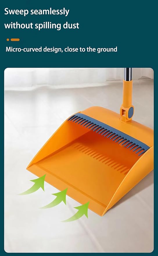 Folding Broom and Dustpan Set, Long-Handled Sweeper with 180° Swivel Head and Scratching Teeth, Suitable for Home and Office Use White