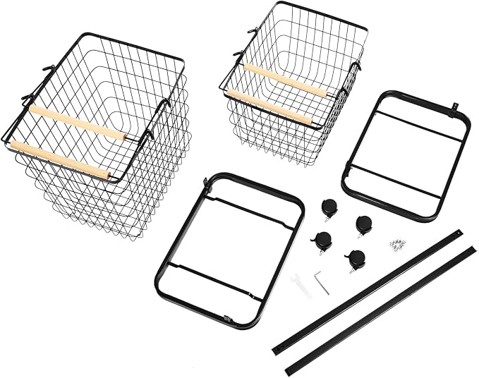 2 Tier Laundry Basket, Removable Metal Wire Laundry Cart with 4 Universal Wheels Rolling Laundry Basket Floor Standing Clothing Garment Sorting Hamper Organizer Load Bearing Capacity 88.18 lbs (Black)