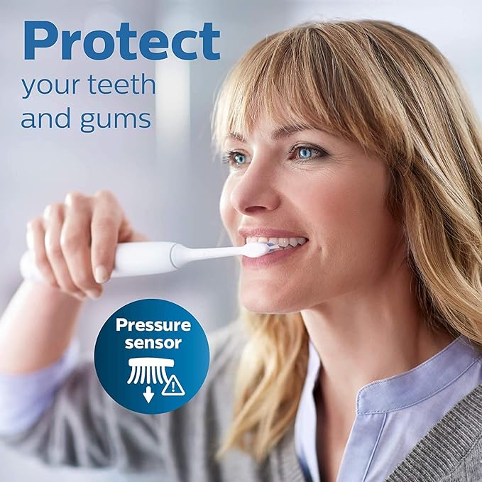 Philips Sonicare ProtectiveClean 6100 Rechargeable Electric Toothbrush, with Pressure Sensor, 3 Cleaning Modes, SmarTimer and QuadPacer, 14-Day Battery Life, Travel Case, Deep Purple, Model HX6471/03
