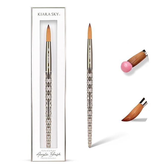 Kiara Sky Kolinsky Acrylic Nail Brush #10 – Pure Kolinsky Sable Hair, Black Crystal Handle, Acetone Resistant, for Acrylic Application, Extensions & 3D Nail Art