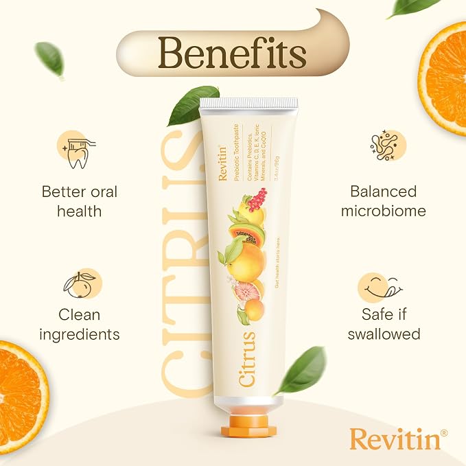 Revitin Toothpaste | Fluoride-Free Prebiotic Citrus Tooth Gel | No SLS, Gluten Free, Dye Free, GMO Free, No Sweeteners | Non-Toxic, Kid Approved, (Pack of 5)