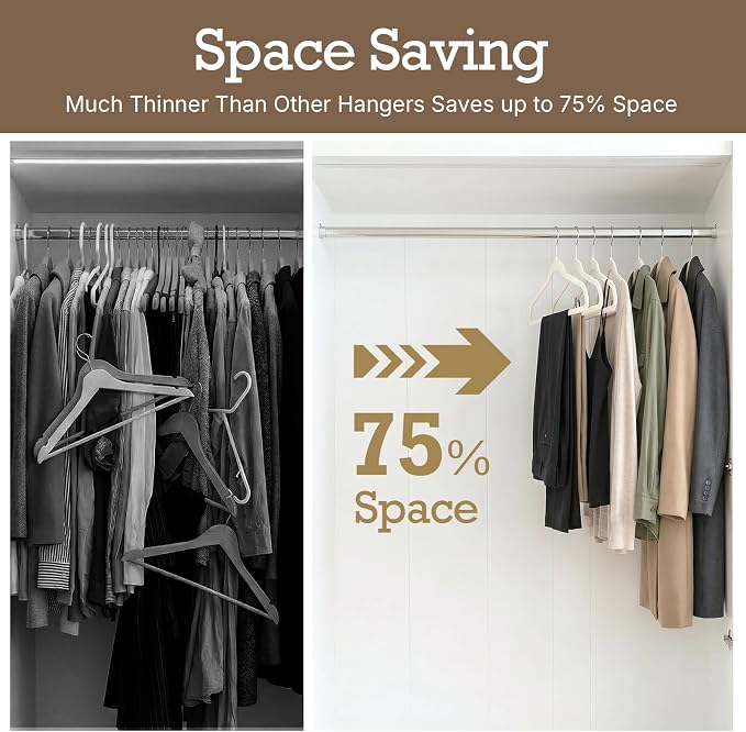 HOUSE DAY Ivory Velvet Hangers 60 Pack, Non Slip Clothes Felt Hanger Heavy Duty for Coat, Premium Slim Space Saving Suit Hangers for Closet Organizer, 360° Rotating Silver Hook
