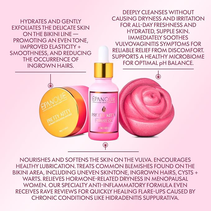 Epanouie Skin | Pretty Kitty Intimate Care | Botanical Feminine Hygiene System | Comprehensive Care for 24/7 Freshness + Comfort | Relieves Odor, Itching & Dryness | For Soft, Radiant Skin | Trio Set