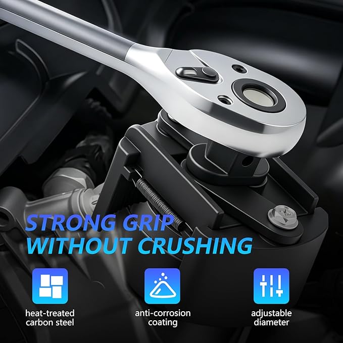 2 PCS Adjustable Oil Filter Wrench Set, 60-80 mm & 80-105 mm Universal Oil Filter Removal Tool, 1/2" & 22mm Drive Non-Slip Auto Clamp Wrench for Car Spin-On Filters