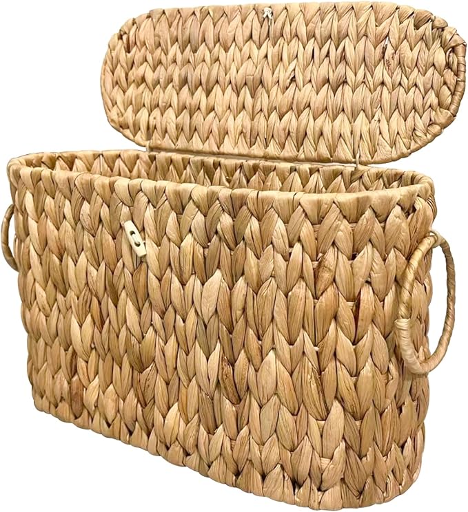 Coeusy Toilet Paper Basket with Lid,Wicker Basket for Bathroom Organizers and Storage,Holds Up to 6 Mega Rolls, Decorative Hand-Woven Rattan Bathroom Decor Accessories,Natural Water Hyacinth