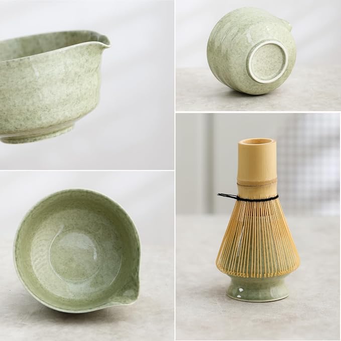 Traditional Matcha Whisk Set, 10 Pcs - 450ml Matcha Bowl and Whisk, Whisk Holder, Bamboo Scoop & Spoon, Matcha Sifter, Scoop Holder, Silicone Coaster, Tea Brush & Cloth – Matcha Kit for Tea Lovers