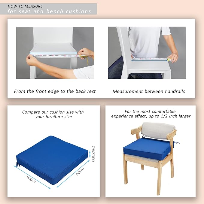 JMGBird Outdoor Chair Cushions Set of 2 - Waterproof Patio Seat Cushions 19x19 Inch with Ties, Dark Blue Solid Color High Density Foam Square Cushions for Garden Furniture