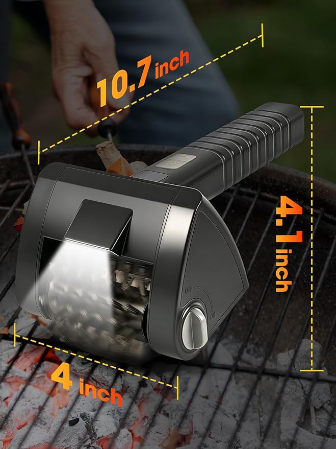 Electric Grill Brush, Built-in LED BBQ Cleaner with 29W High Torque Motor, 2-Speed Hard Scrubbing Cordless Grill Cleaner (Black)