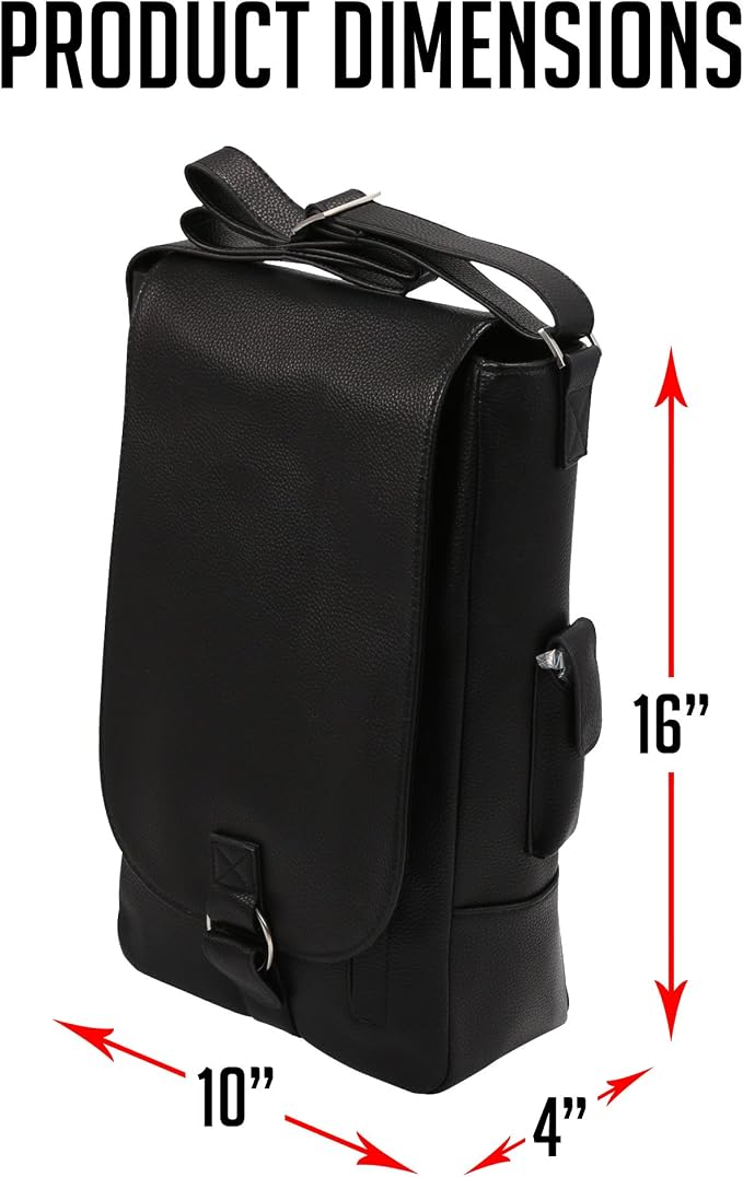 Vino2 Two Bottles Saddle Leather Wine Tote Messenger Carrier (Black)