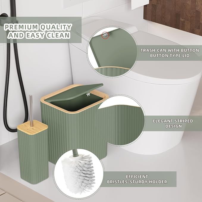 XLHOMO Bathroom Accessories Set - Elegant Sage Green Bathroom Set, 10PC Bathroom Accessory Set, Toilet Brush, Trash Can, Qtip Holder Dispenser & Soap Dispenser
