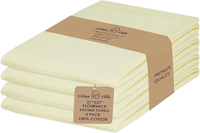 Urban Villa Kitchen Towels Cotton Dish Towels 27”x27” (Set of 4) Ivory