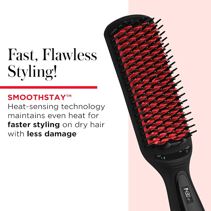 REVLON SmoothStay XL Hair Straightener, Heated Straightening Brush with Coconut Oil Infused Ceramic Plates, Long-Lasting Sleek Results, Reduced Frizz & Static