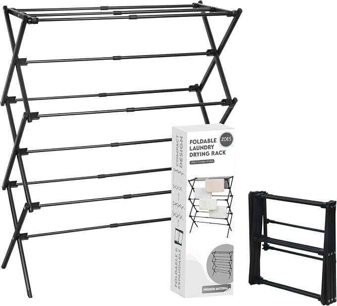 ZOES HOMEWARE Clothes Drying Rack | Foldable Drying Rack Clothing for Laundry | Small Collapsible Portable Dryers for Laundry | Use for Indoor & Outdoor | Black 37.5"x29"x12"