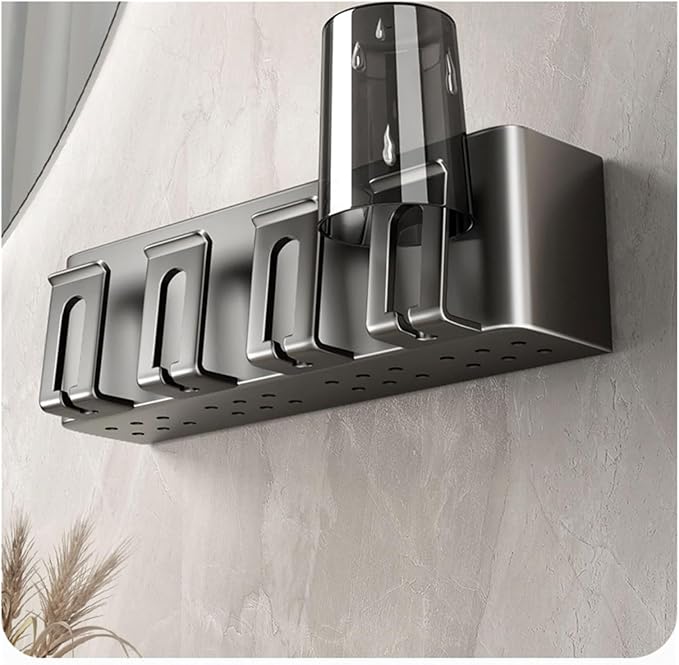 Toothbrush Rack Multifunctional black toothbrush holder removable and washable storage rack without punching wall-mounted toothbrush holder Bathroom Toothbrush Holder, S35cm