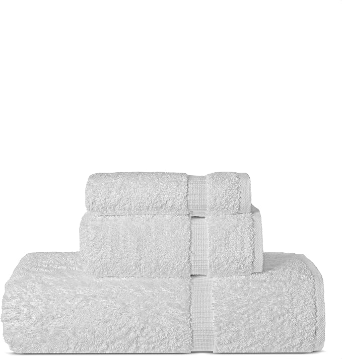 Chakir Turkish Linens Personalized 3 Piece Towel Set, 100% Cotton Luxury Turkish Towels for Bathroom, Soft Absorbent Towel Set with Bath Towel Hand Towel and Washcloth, White