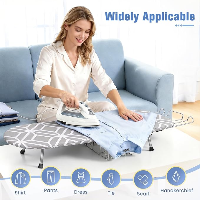 Tabletop Ironing Board, Foldable Small Ironing Board with Iron Holder Portable Mini Iron Board for Small Spaces Compact Table top Small Ironing Table for Dorms, Aprtment, RVs, Travel, 32"x12"