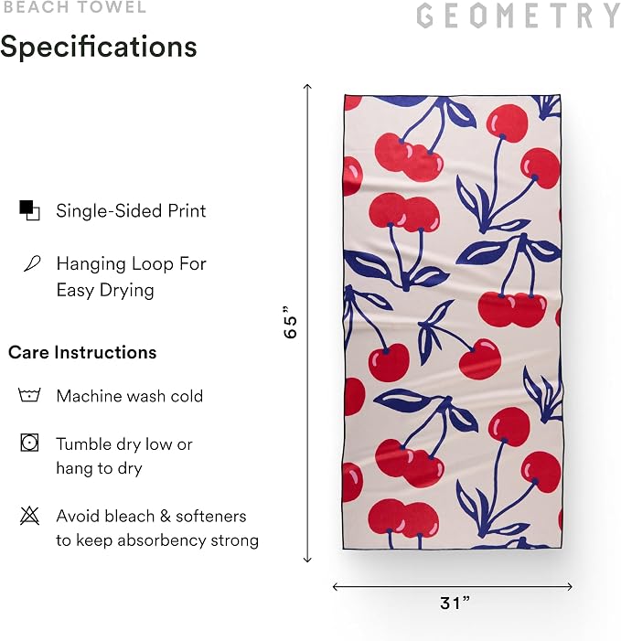 GEOMETRY Micro-Loop Beach Towel – Spring & Summer Collection – Quick-Dry, Sand-Resistant, Ultra-Absorbent Compact Towel for Beach & Travel (Cherry Slush)
