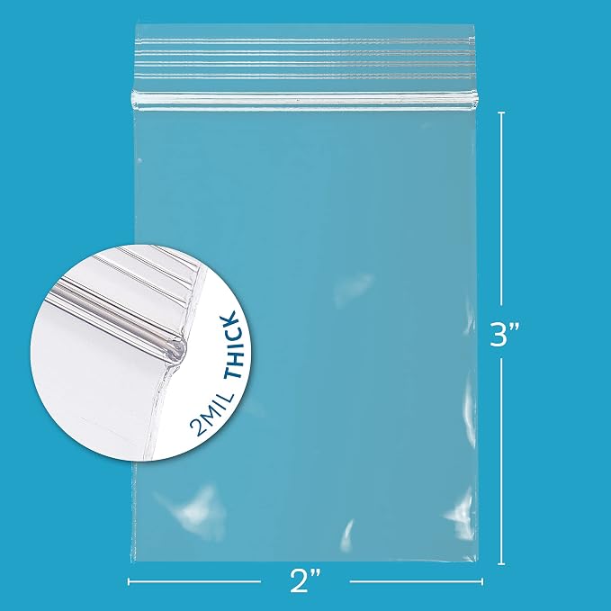 GPI - 1000 Count, 2" x 3" Clear Plastic Resealable Zip Bags, Bulk 2 Mil, Strong & Durable Poly Baggies with Resealable Zip Top Lock for Travel, Storage, Packaging & Shipping