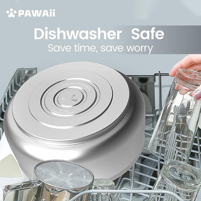 Pawaii Dog Bowl,34 oz Stainless Steel Food and Water Bowl,ID Tag,1 Pack | Double-Wall Design,Non-Slip Rubber Base,Dishwasher Safe,Smooth Open Design, Not a Slow Feeder,Easy-Rinse Interior