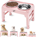 COMESOON Elevated Dog Bowls, 4 Height Adjustable Raised Bowl Stand with 2 Thick 50oz Stainless Steel Food Bowls Non-Slip Feeder Adjusts to 3.7'', 9.2'', 10.75'', 12.36'' Pink