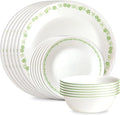 Corelle Vitrelle 18 Piece Glass Dinnerware Sets Service for 6, Triple Layer Chip & Crack Resistant Glass Plate and Bowl Sets, Spring Blossom Green
