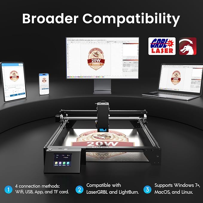 Longer RAY5 20W Laser Engraver with Air Pump and 17.3"x 17.3" Honeycomb Working Table, DIY Laser Engraver for Wood and Metal, Paper, Acrylic, Glass, Leather