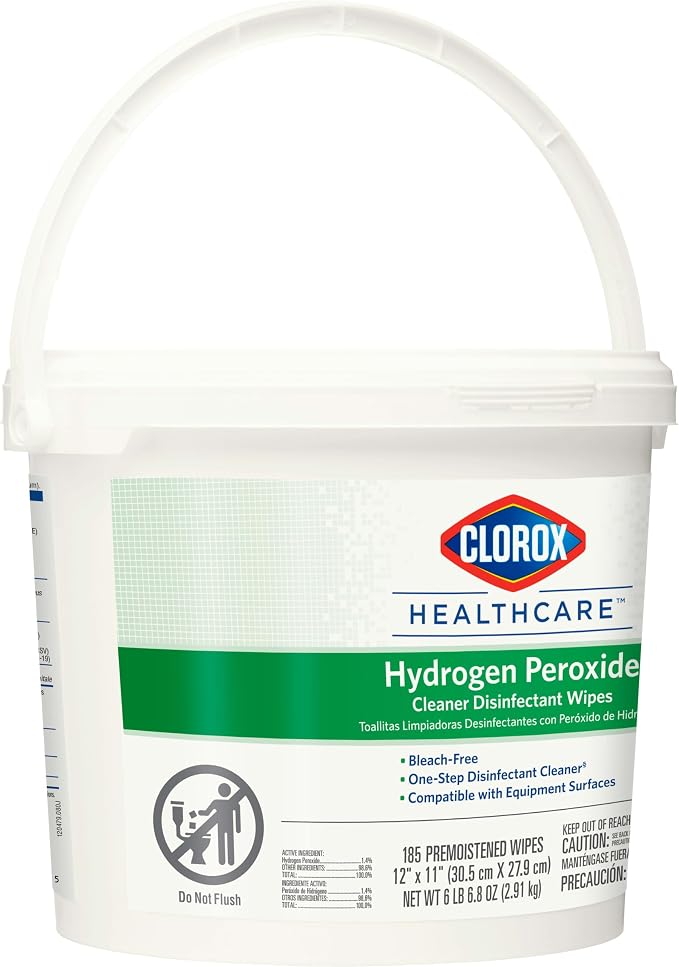 Clorox Healthcare Cleaner Disinfectant Hydrogen Peroxide Wipes, Go-To Bleach Free Disinfecting Wipes, Designed for Hospitals and Clinics, 12" x 11", 185 ct.