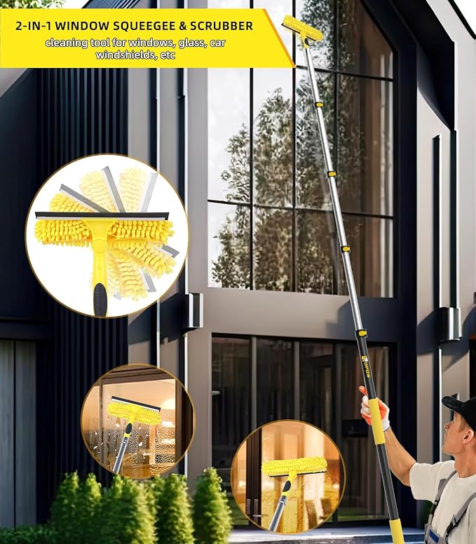 28 Foot High Ceiling Duster Kits with 24ft Heavy Duty Extension Pole, High Reach Duster for Cleaning,Microfiber Feather Duster,Cobweb Duster,Ceiling Fan Duster,Window Squeegee & Cleaner