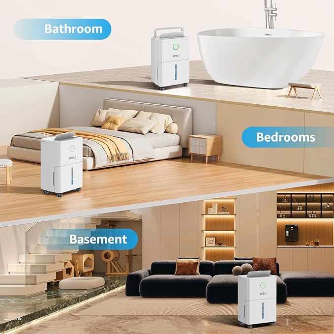 KNKA 1600 sq.ft Dehumidifiers for Basement, 21 Pint Dehumidifiers for Home with Drain Hose, Continuous Drainage, Washable Filter, Intelligent Humidistat for Bedroom, Bathroom, Large Home