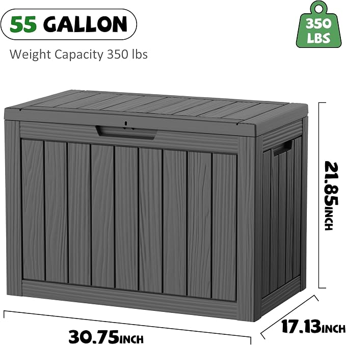DRATO 55 Gallon Outdoor Storage Box Waterproof, Lockable Resin Deck Boxes | Weatherproof Patio Furniture, UV-Resistant Pool Supplies & Garden Tools, Backyard, Porch, Easy Asembly, 300lbs, Black