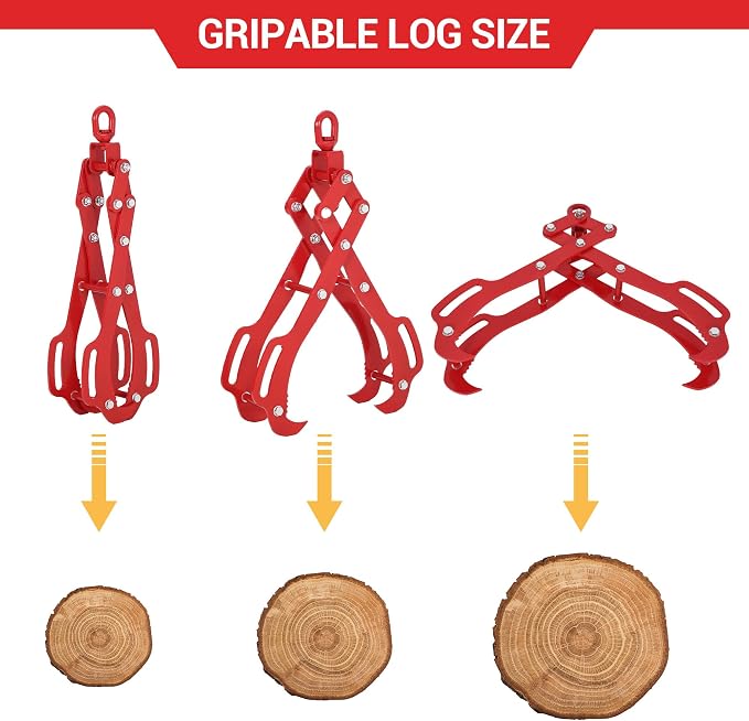 36 in Log Lifting Tongs with 4 Claw, Heavy Duty Steel Logging Grabbler, 360° Swivel Dragging Tongs, Anti-Slip Skidding Tongs for Tractors, Trucks, Firewood, Lumber