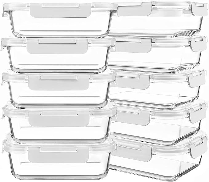 10 Packs 30 oz Glass Meal Prep Containers,Glass Food Storage Containers with Lids,Airtight Lunch Bento Boxes,Microwave, Oven, Freezer and Dishwasher,White