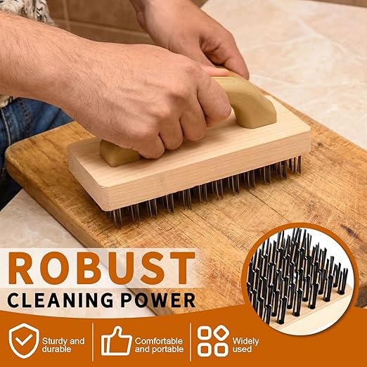 2 Pcs 9'' Ergonomic Steel Butcher Block Scratch Brush, Durable and Effective, Steel Wire Broiler Bristle Brush for Cleaning Dirt, Rust and Electroplating and Welding Operations