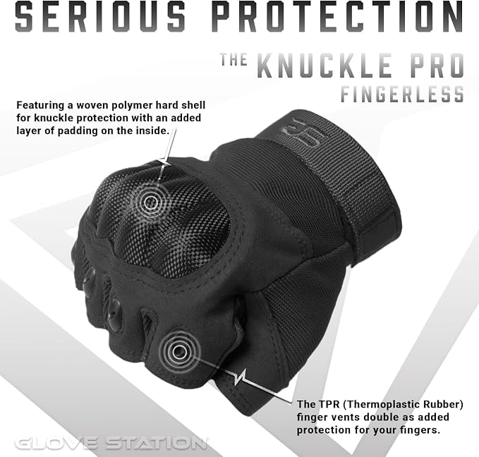 Glove Station Fingerless Knuckle Motorcycle Gloves, TACHK200 | Motorcycle Gloves for