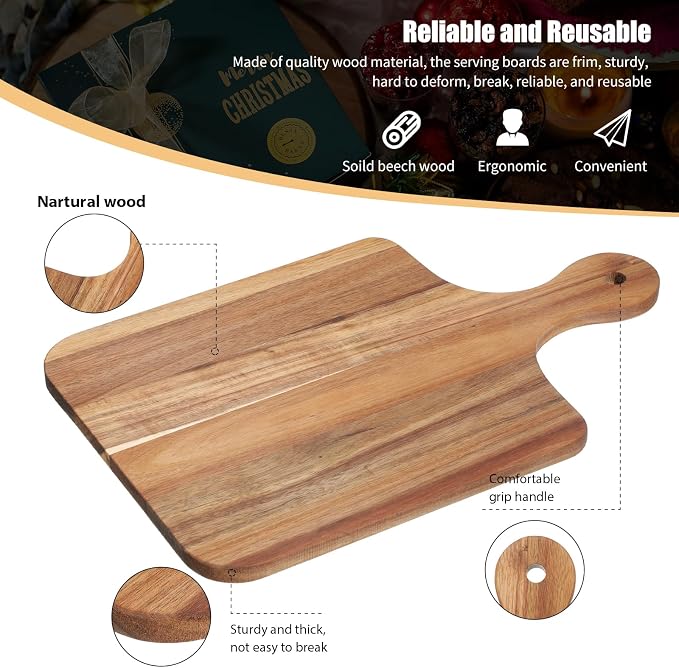 Didaey 6 Pcs Cutting Board Bulk Kitchen Thicken Chopping Platter with Handles Wooden Charcuterie Serving Trays Blank Wood Boards for Engraving Wedding Housewarming(Acacia Wood,16 x 10 Inch)