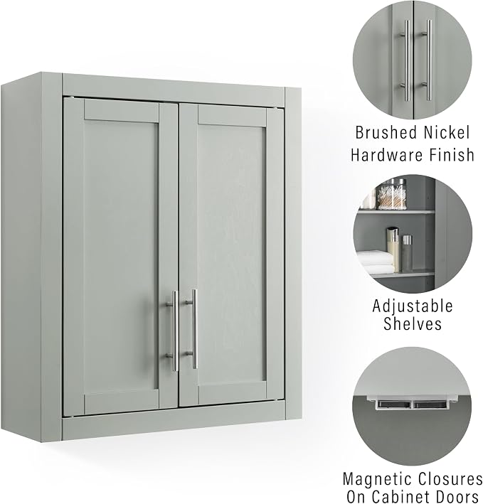 Crosley Furniture Savannah Wall Mounted Bathroom Storage Medicine Cabinet with Shelves, Gray