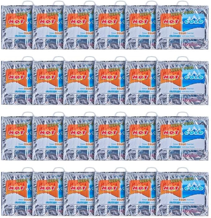 Superio Hot and Cold Insulated Bags for Food Delivery, Grocery Shopping Bags, Food Storage for Hot and Frozen Food for Travel, Disposable Cooler Bag, Reinforced Thermal Lunch Bag (24, 19"x5.5"x15.5")