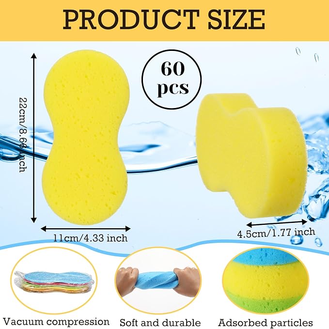 Vesici 60 Pcs Large Wash Sponge for Field Day Car Wash Water Games Large Car Sponge for Household Cleaning and Water Games