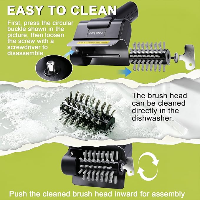 BBQ Electric Grill Brush for Outdoor Grill with 2 Stainless Steel Heads, 1100 RPM Electric Grill Cleaner Brush with Dual Safety Lock, Splash-Proof Grill Cleaning Brushes Scrubber, Rechargeable