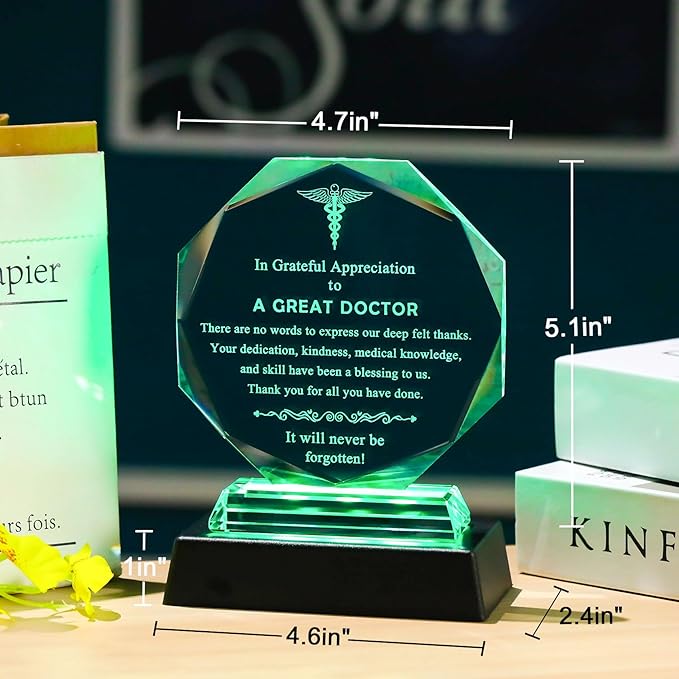 Movdyka Doctor Appreciation Gifts Glass Plaque, Laser Engraved Doctor Gifts for Men Women with LED Base, Unique Retirement Gifts for Doctors, Best Doctor Ever Thank You Gift, Doctors Day Keepsake