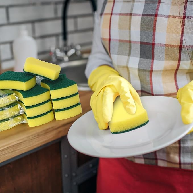 200 Pcs Individually Wrapped Sponges Uncompressed Non Scratch Scrouing Sponges for Household Cleaning Dishes Kitchen Airbnb Apartment Car Bike Green