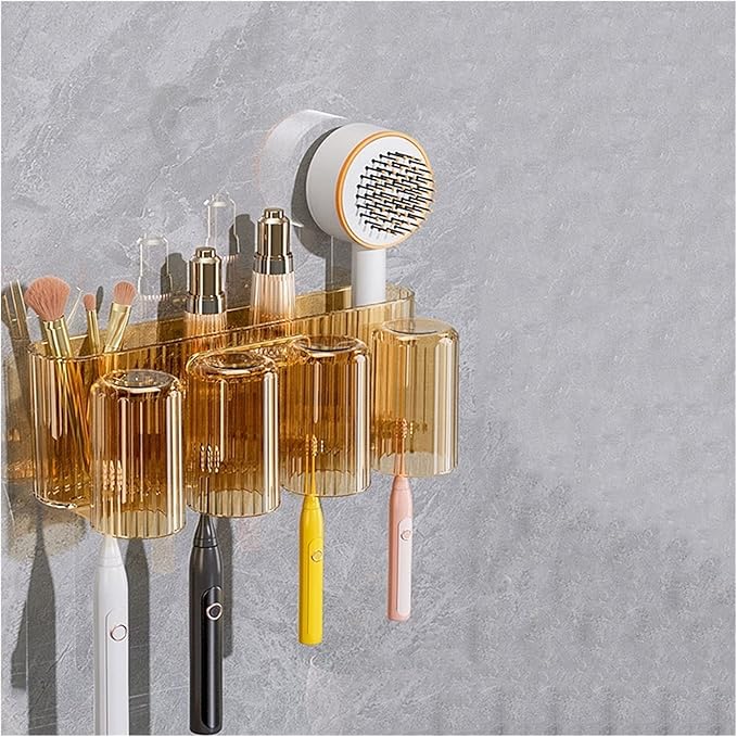 Toothbrush Rack Wall Mounted Toothbrush Holder Multifunctional Mouthwash Cup Brushing Cup Automatic Toothpaste Dispenser Squeeze Kit Bathroom Toothbrush Holder(B,XL)