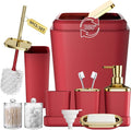 XLHOMO Bathroom Set, 9PC Bathroom Accessory Set, Burgundy Bathroom Accessories, Burgundy Bathroom Set, Trash Can, Soap Dispenser for Home Decor