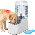 2.2 Gallon Pet Automatic Dog Water Dispenser Cat Gravity Waterer Feeder with Stainless Steel Bowl Large Capacity Puppy Feeding Raised Bowls with Filter,Ice Pack