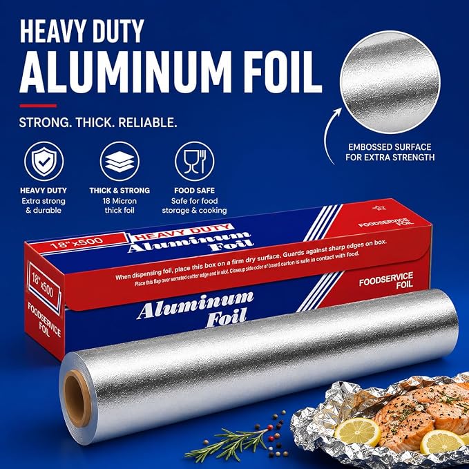 Aluminum Foil Roll 18"x 500 feet (1 Pack) - Aluminum Foil Heavy-Duty, Commercial Grade for Food Service Industry - Silver Foil for Cooking & Roasting