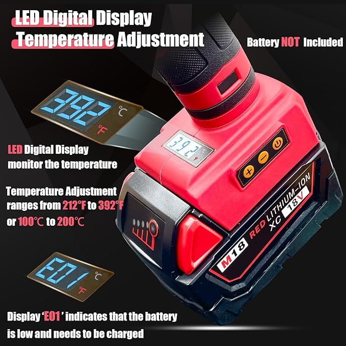 MONVICT 100W Cordless Glue Gun for Milwaukee 18V Battery, Upgraded | Digital Temperature Adjustable Handheld Electric Power Full Size Heavy Duty Hot Glue Gun with 10 Glue Sticks (Tools only)