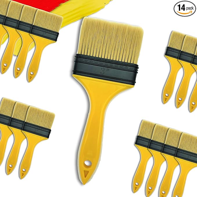 Not Chip Brush, Paint Brushes for Walls 3 inch 14 Pack, S.Chip Brush Never Lose Bristles - Small Package, 100% Plastic, for Paint, Glues, Stains and Completely Recyclable