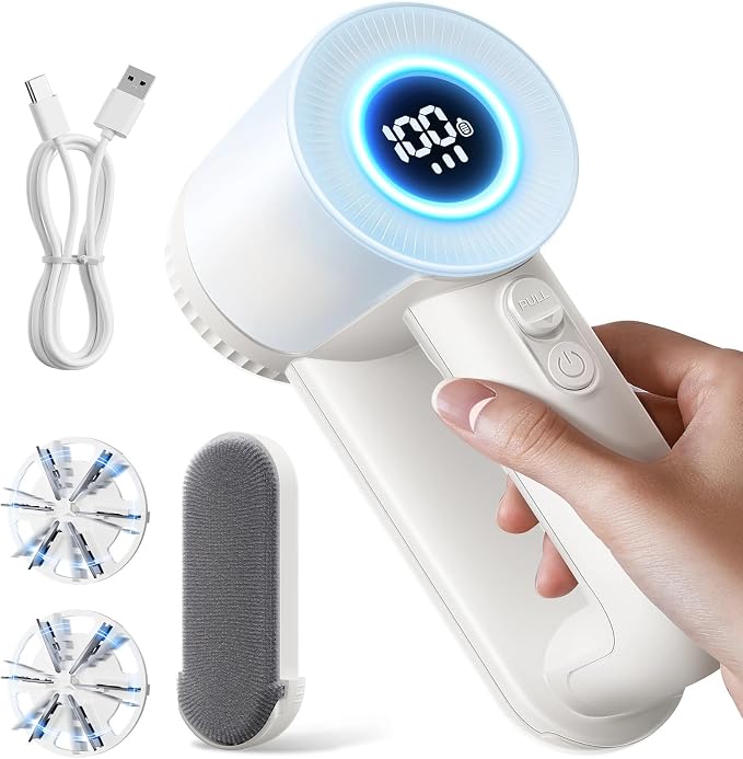 BAHREL Rechargeable Fabric Shaver, 2 in 1 Electric Lint Remover with Lint Brush, Fuzz Lint Shaver, Sweater Shaver to Remove Pilling, Fabric Defuzzer for Clothes, Furniture (Color : White)